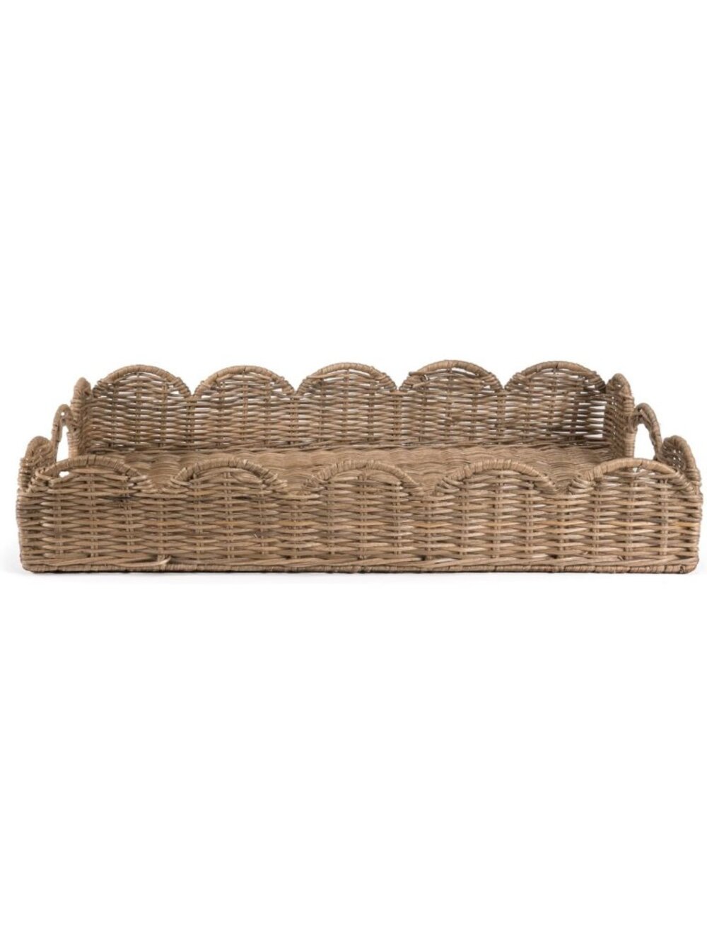 Southwestern Scalloped Serving Tray - 21.5" Rustic Cottage Decor, Brown Wood